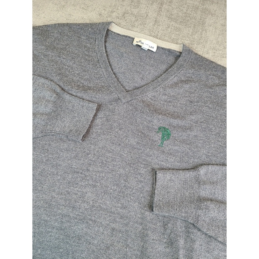 Peter Millar Sweater Men (XL) Gray Merino Wool Silk Blend V Neck Golf Pullover